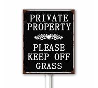 Panneau vintage « Keep Off Grass » pour cour et propriété privée - Panneau avec piquet pour quartiers, ferme, jardin, pelouse, 20 x 30 cm, panneau en aluminium antirouille résistant aux intempéries,
