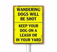 Panneau vintage « No Dogs Allowed Wandering Dogs Will Be Shot Keep Your Dog On Leash No Dog Poop » pour cour 12 x 15 cm Plaque en aluminium avec piquet pour rue, jardin, pelouse, quartiers antirouille