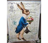 Panneau vintage primitif lapin de Pâques - Décoration de Pâques vintage - Décoration de Pâques vintage - Cour - Restaurant - Panneau rétro en métal - Décoration murale - 20,3 x 30,5 cm