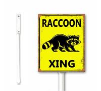 Panneau vintage Slow Down Raton laveur Xing Crossing pour cour avec piquet 12 x 15 cm, plaque en aluminium pour croisement lent du raton laveur - Beware of Wild Raccoons - Panneau d'avertissement pour