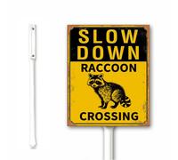 Panneau vintage Slow Down Raton laveur Xing Crossing pour cour avec piquet 20 x 30 cm, plaque en aluminium pour croisement lent du raton laveur - Beware of Wild Ratons laveurs - Panneau