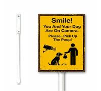 Panneau vintage Smile You're On Camera Please Pick Up The Poop Security Camera Yard avec piquet - Panneau « No Dog Poop » - Panneau « Pick Up The Poop » - Panneau en aluminium - 20 x 30 cm