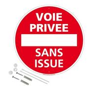 Panneau Voie Privée Sans Issue Aluminium 2 Mm - Diam. 250 Mm Signalisation Prépercée Avec Kit De Fixation Fabrication Française