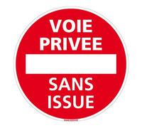 Panneau - Voie Privée sans Issue Sens Interdit - Diamètre 200 mm - Plastique Rigide PVC 1 mm - Protection Anti-UV - Très Résistant en Extérieur