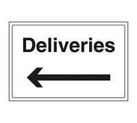 Panneau VSafety Deliveries With Arrow Left - Paysage - 300 mm x 200 mm - Plastique rigide de 1 mm