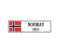 Panneau « Welcome Norway » - Panneau de rue Oslo City - Drapeau national de la Norvège rétro en aluminium - Décoration murale vintage - 7,6 x 30,5 cm