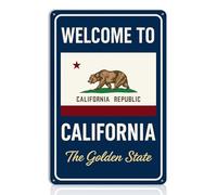 Panneau « Welcome To California » - Drapeau de la République de Californie - Décoration murale vintage en métal pour la maison, le bureau, le souvenir de voyage - Plaque rétro en métal - 20,3 x 30,5