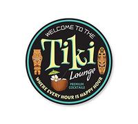 Panneau « Welcome to The Tiki Lounge », panneau « Happy Hour » rond en métal pour la maison, la cuisine, le bar, le café, le garage, décoration murale rétro vintage, 30,5 x 30,5 cm