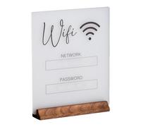 Panneau WiFi acrylique - Signe de mot de passe WiFi acrylique | Signalisation WiFi avec base en bois pour la maison, panneau WiFi de support automatique pour bureau, maison, entreprise, vente