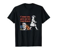 Panneau « Young Girl Walking Bulldog Beside EU » T-Shirt Graphique avec Valeur
