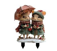 Panneaux 2D pour jardin d'animaux de la Saint-Valentin avec piquets, enseigne d'insertion dans le sol de couple d'animaux de la Saint-Valentin avec décoration d'écharpe avec parapluie