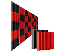 panneaux acoustiques 50Pcs Studio Acoustic Foam Panel Soundproof Wall Noise Protective Sound Absorption Treatment Room 12" X12"X1" pour isolation phonique Chambre, Bureau, Studio d(Black Red)