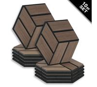 Panneaux acoustiques Muraux Hexagone Nid d'abeille 30 x 26 cm Noyer Brun Bois Set de 10 3D