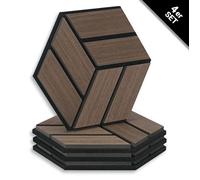 Panneaux acoustiques Muraux Hexagone Nid d'abeille 30 x 26 cm Noyer Brun Bois Set de 4 3D