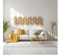 Homestyle4u Lot de 4 panneaux acoustiques en bois naturel - Absorbeur acoustique - Panneaux muraux pour une meilleure acoustique de la pièce - Mur et plafond - Panneaux acoustiques hexagonaux - 76 x