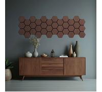 Panneaux acoustiques Muraux Hexagone Nid d'abeille 76 x 62 cm Noyer Brun | Bois | Set de 4 | 3D
