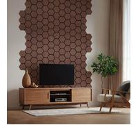 Panneaux acoustiques Muraux Hexagone Nid d'abeille 76 x 62 cm Noyer Brun | Bois | Set de 8 | 3D