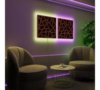 Panneaux acoustiques muraux LED avec lumière RGB | Contrôle de l'écho et absorption sonore | Traitement acoustique élégant avec rétroéclairage ambiant | [2 x Skyross - Séparés | Cerisier]