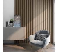 NEU.HOLZ Set de 16 Panneaux Acoustiques Muraux Isolation Sonore Lattes Décoratives Style Scandinave Installation Facile au Mur ou Plafond NRC 0,8 MDF 120 x 60 cm Effet Noyer Clair