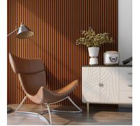 NEU.HOLZ Set de 4 Panneaux Acoustiques Muraux Plafond Isolation Sonore Lattes Décoratives Style Scandinave Installation Facile NRC 0,8 MDF 120 x 60 cm Effet Teck