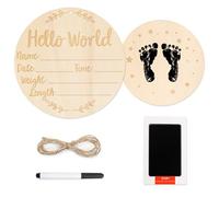Panneaux d'Annonce de Bébé, Panneau d'Annonce de Naissance en Bois Double Face de 15 cm, Livré avec Tampon encreur avec Empreintes de Mains et de Pieds de Bébé