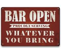 Panneaux de bar en métal vintage pour la maison, ouvrez ce que vous apportez, rétro pour Man Cave Station, décoration murale, accessoires d'art, cadeaux 8 x 12 pouces