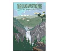 Panneaux de bar en métal vintage Yellowstones National Park Waterfall, panneau en étain rétro de style vintage personnalisé pour mur extérieur, intérieur, rue, bureau 15 x 30 cm