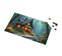 Panneaux de bar vintage Enchanted Forest Cottage At Dusk Picture Puzzle Man Cave Bar Stuff pour chambre de garçon (500 pièces)