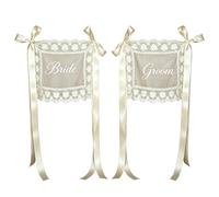Panneaux De Chaise Mr Et Mrs, Décor De Chaise De Mariage En Dentelle | Panneaux De Dossier De Chaise En Dentelle 42x33cm, Avec Nœud Papillon De 300cm, Pour Fête Prénuptiale, Fête De Fiançai