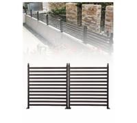Panneaux de clôture en acier brun pour muret, patio et balcon | Largeur 60/90/120/180/240 cm, hauteur 36/66 cm, lames gainées PE et poteaux à base fixe(2pcs-90x66cm/35.4x26.0")