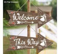 Panneaux de direction de mariage en bois rustique - 2 pièces de plaques suspendues en forme de flèche "Mariage par ici", flèches directionnelles de mariage avec corde, décoration de cérémonie et récep