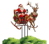 Panneaux de Jardin de Noël,Décoration Artisanale en Acrylique 2D | Piquet De Plantation Au Motif Père Noël en Traîneau avec Rennes - pour Jardinage Extérieur, Pelouse, Cour, Allée, en Pot,