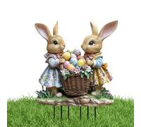 Panneaux de Jardin Lapin de Pâques | 2D Lapin De Pâques Mignon avec des Œufs Pancarte De Jardin - Supports d'Extérieur Animaux Art, Panneau Décoratif Extérieur | pour Les Célébrations de