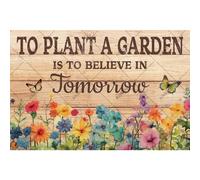 Panneaux de jardin « Planter un jardin, c'est croire en demain », affiche en métal vintage, décoration murale extérieure printanière, plaque en étain, décoration florale, 20 x 30 cm