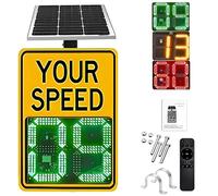 Panneaux de limitation de vitesse à LED à énergie solaire, 50,8 x 68,6 cm/61 x 89,9 cm, en aluminium antirouille, détecteur de vitesse radar 2 numériques pour rues et quartiers Yellow-20''X27''