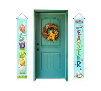PANNEAUX DE PASTURE DE PORTE DE LETTRE | Signes de Porche 30x180cm - Lapin Décoration Murale Fête, Oeufs Colorés, Fleurs de Printemps pour Intérieur et Extérieur