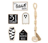 Panneaux de plateaux à plusieurs niveaux, mignon ensemble de panneaux en bois d'Halloween, décorations rustiques avec guirlandes perlées, table centrale de table de style ferme pour la maison, la cham
