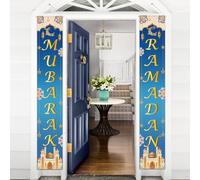 Panneaux de porche du Ramadan Mubarak - Bannière de porte d'entrée du Ramadan Kareem, décorations du Ramadan, bannière de fête à suspendre pour intérieur/extérieur