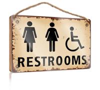 Panneaux de porte amusants pour toilettes de bureau pour tous : symboles de genre et d'accessibilité en bois pour décoration de piscine (20 x 30 cm)