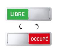 Panneaux de Porte Libre/OCCUPÉ avec 2PCS Adhésives Rondes, 17,7x5.2cm Enseigne et Affiches Coulissante Libre/Occupé Décoratives d’argent pour WC Salle de Bain Réunion Toilettes École Bureaux (argent)