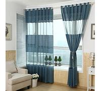 Panneaux de rideaux par Yiyida ; une paire de voilage pendants à rayures de 1 m de largeur et de 2 m de haut avec anneaux supérieur , Polyester Voile, bleu, 1.4m width x2.4m Drop