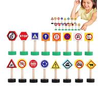 Panneaux de signalisation routière - 16 Blocs d'arrêt en Bois - Modèles Routiers Authentiques - Jouet éducatif interactif - Symboles de sécurité - Jeu éducatif pour Les Tout-Petits en Classe
