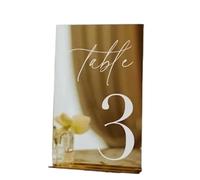 Panneaux de table Numéros Modern Table Numbers Wedding One side Gold Mirror Signs Decor Reception Signage(Brown,NO.1-10(10x15cm))