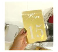 Panneaux de table Numéros Modern Table Numbers Wedding One side Gold Mirror Signs Decor Reception Signage(Khaki,NO.1-10(12x18cm))
