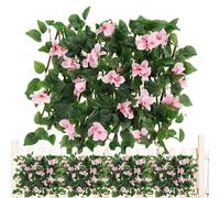 Panneaux de treillis de jardin extensibles, clôture de jardin avec lierre artificiel et fleurs violettes, écran de protection de l'intimité, treillis extensible avec feuilles et fleurs pour jardin,