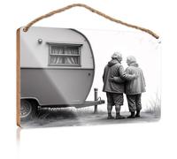 Panneaux décoratifs amusants pour salle de bain avec inscription « Two Elderly People Stand Together Near A » vintage pour décoration de chambre de garçon (20 x 30 cm)