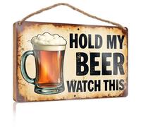 Panneaux d'extérieur pour porche Hold My Beer, Watch This: A Mug Adventure Panneau en bois Décorations d'automne pour la maison Ferme Our Home Signes (15 x 28 cm)