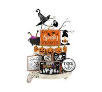 Panneaux d'Halloween en bois - Ensemble de décoration rustique à plusieurs niveaux - Figurines de fantôme | Petits accents de table effrayants avec jolis détails hantés pour chambre à