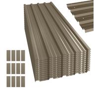 Panneaux en acier galvanisé - Outsunny - lot de 12, résistant aux intempéries - 129 x 45 cm - acier galvanisé - marron