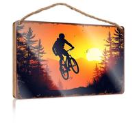 Panneaux en bois uni pour travaux manuels, Rider Soars Over Forest At Sunset Automne Porte d'entrée Décoration amusante Cadeaux de chasse (23 x 35 cm)